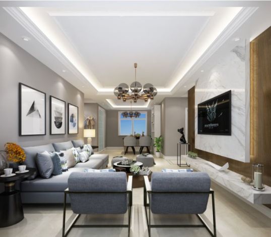 万景荔知湾125平米三居室现代简约风格设计方案效果图参考