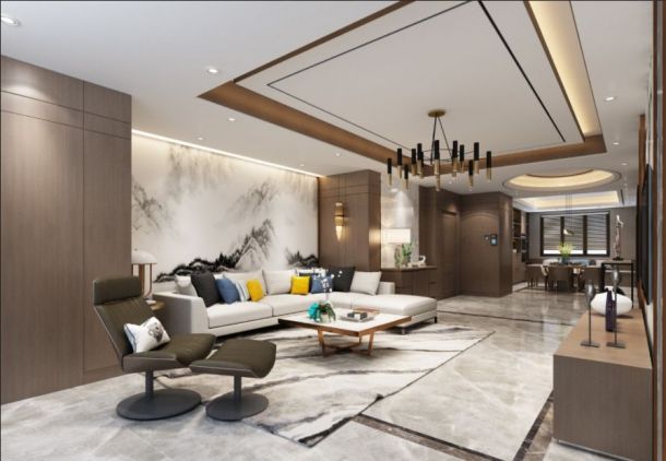 南湖玖号院160平米三居室现代简约风格设计方案效果图参考