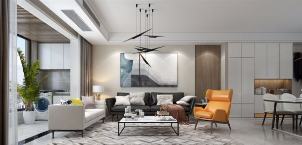 汉城壹号100平米三居室现代简约风格设计方案效果图参考