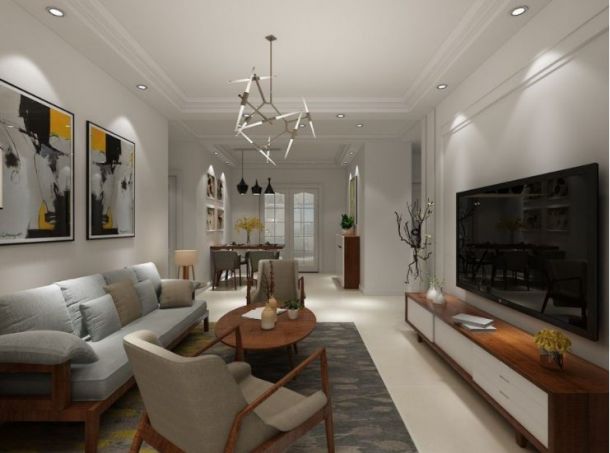 华远海蓝城110平米三居室现代简约风格设计方案效果图参考