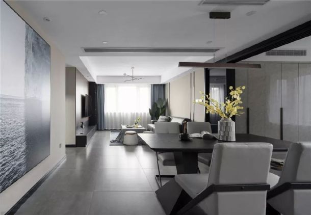 香林郡126平米三居室现代简约风格设计方案效果图参考
