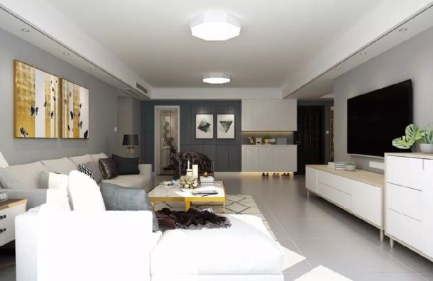 颐馨·湿地壹號130平米三居室现代简约风格设计方案效果图参考