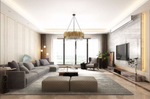 华远海蓝城125平米三居室现代简约风格设计方案效果图参考