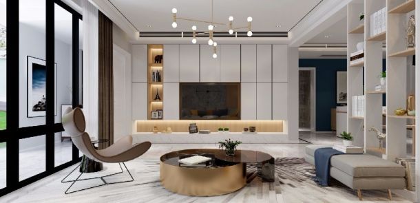金辉悦府140平米三居室现代简约风格设计方案效果图参考