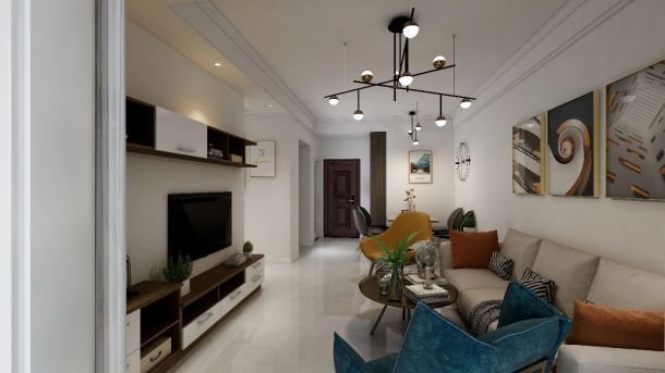 天朗蔚蓝东庭105平米三居室现代简约风格设计方案效果图参考