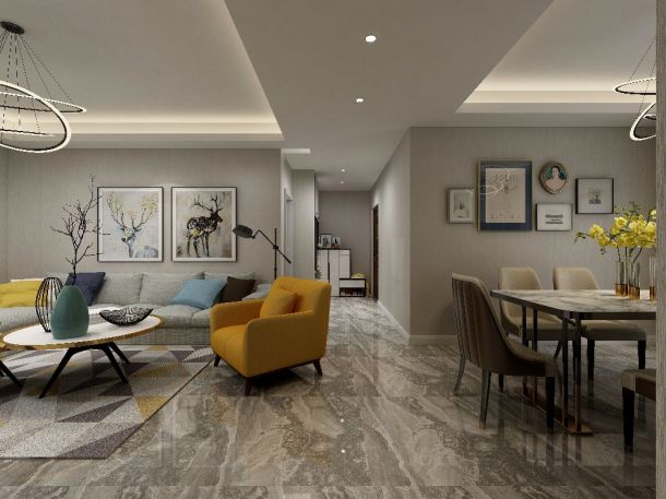 悦美国际135平米三居室现代简约风格设计方案效果图参考