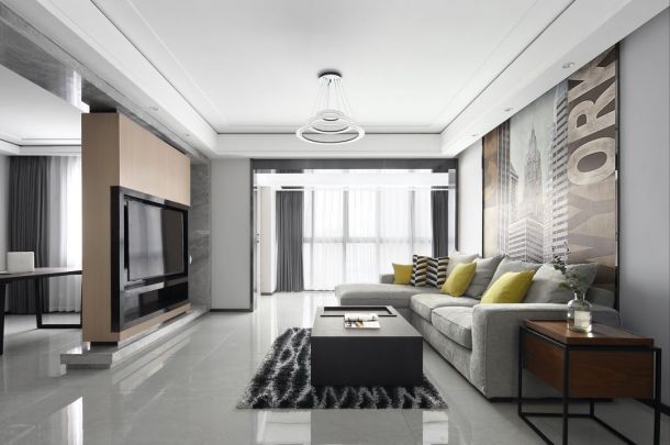 西工大140平米三居室现代简约黑白灰风格设计方案效果图参考