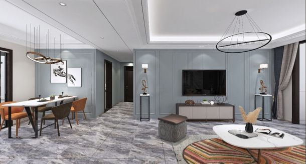 兴庆宫140平米三居室现代轻奢风格设计方案效果图参考