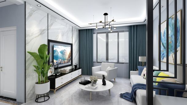 紫薇西棠85平米三居室现代简约风格设计方案效果图参考