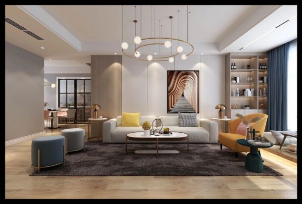 中贸广场140平米三居室现代简约风格设计方案效果图