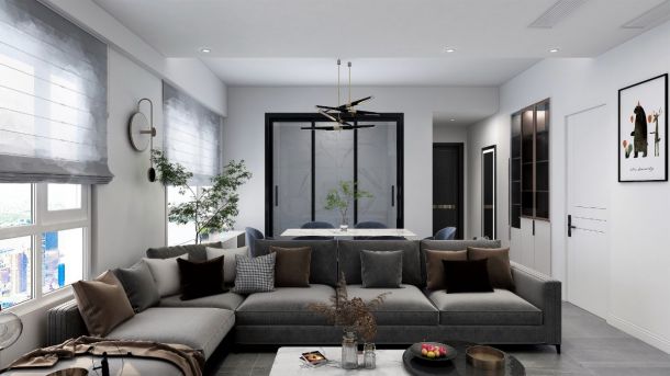 中铁立丰生活广场85.99平米两居室现代简约风格设计方案效果图参考